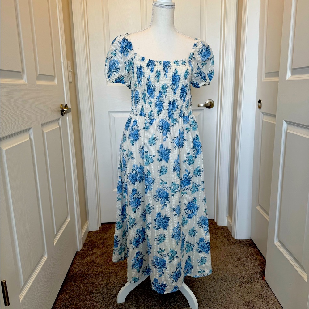 LOFT Blue Floral Midi Dress